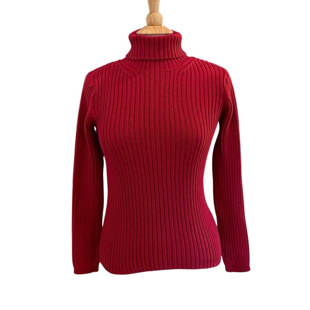 Vintage Old Navy Red Ribbed Knit Turtleneck Sweater, Y2K, Minimalist, Size M